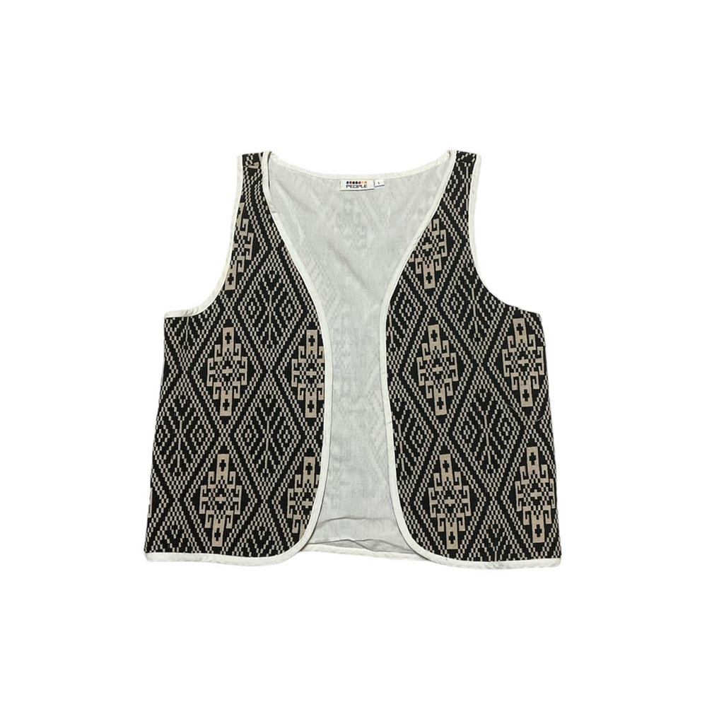 Vintage People Open Vest Western Style Cowgirl Black Tan L